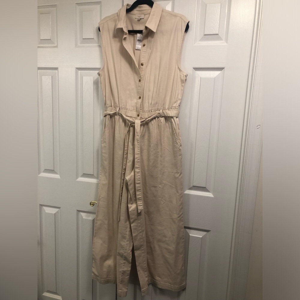 LOFT Sleeveless Tie-Waist Jumpsuit in Light Beige